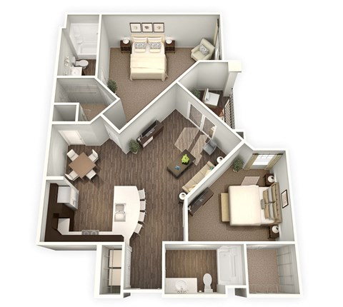 Floor plan for 2 beds, 2 baths, 1198 sqft